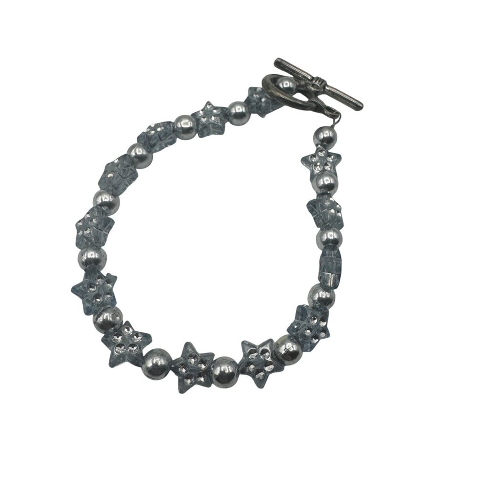 Light Blue Star Beaded Bracelet Toggle Clasp Jewelry Handmade Design Piece